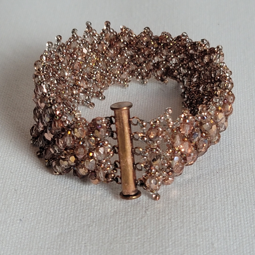 Rose Gold Tone Netted And Beaded Bracelet